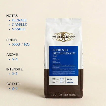 Miscela D'Oro Espresso Decaf - 1kg de café en grain - Alba Caffè