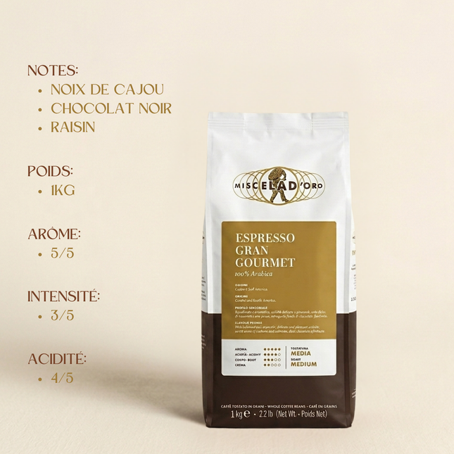 Miscela D'Oro Grand Gourmet - 1kg de café en grain 100% Arabica - Alba Caffè