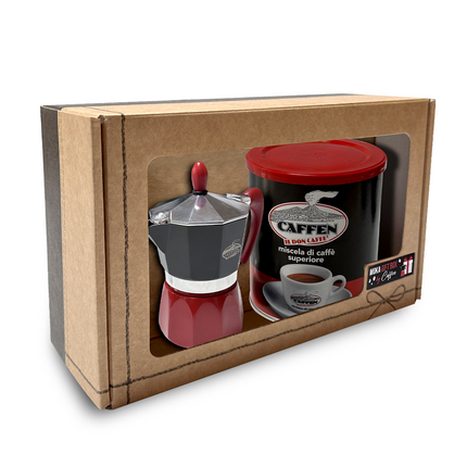Boite cadeau cafetière Italienne + boite café mélange classique - Alba Caffè