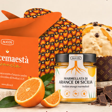 Panettone Dolcemaestà Arancia - coffret, panettone et pot de marmelade d'oranges de Sicile
